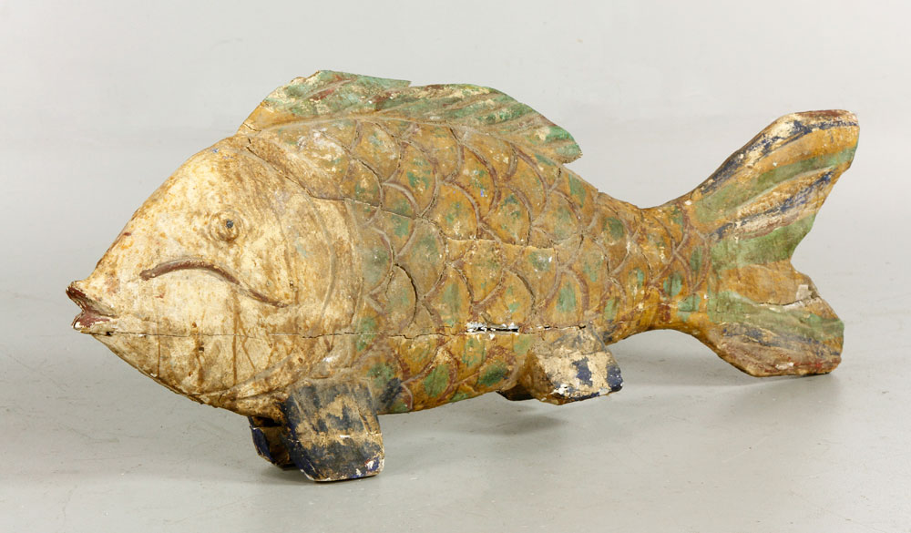 Appraisal: - Folk Art Fish Folk art carved and painted fish