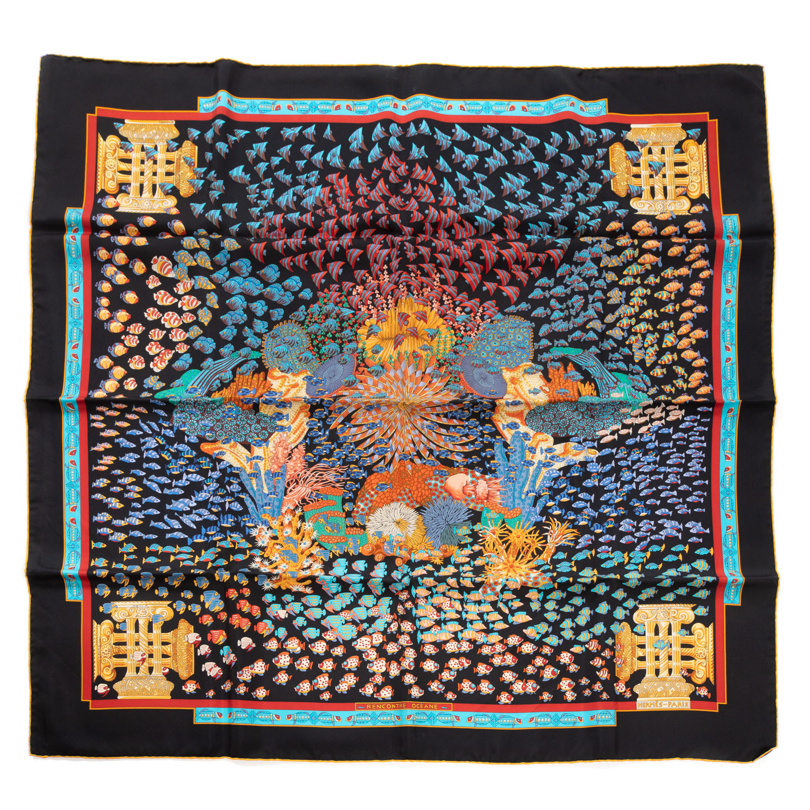 Appraisal: AN HERMES RENCONTRE OCEANE SCARF Black and multicolor Hermes cm