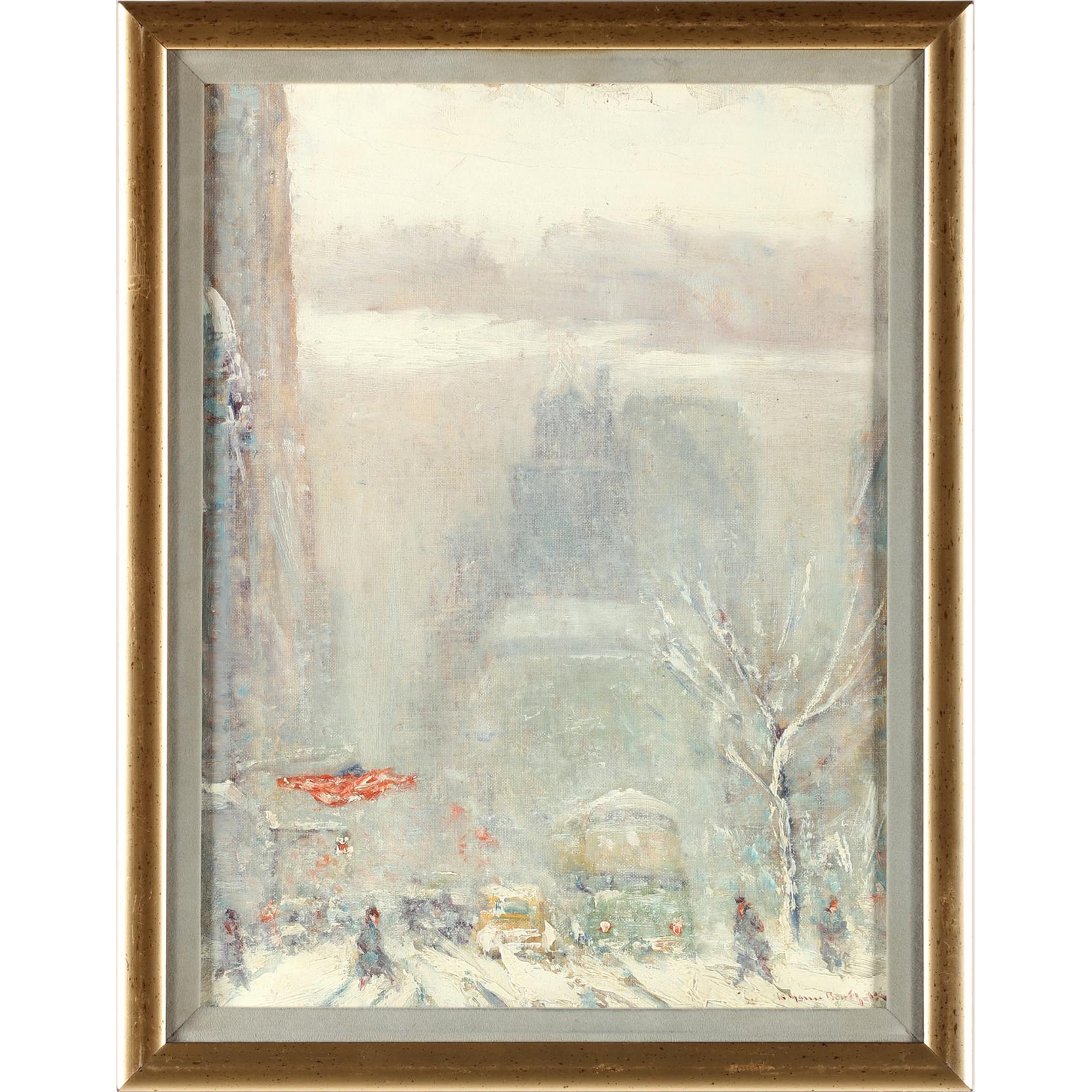 Appraisal: Johann Berthelsen - th Avenue in Snow oil on canvas