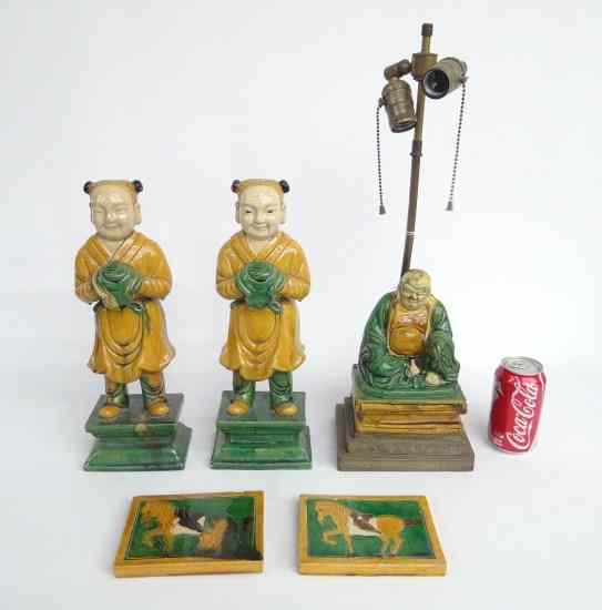 Appraisal: Lot five pcs including pair Asian '' Ht figures slight