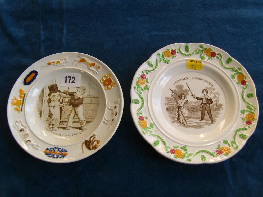 Appraisal: Two early th century child's plates one showing a humorous