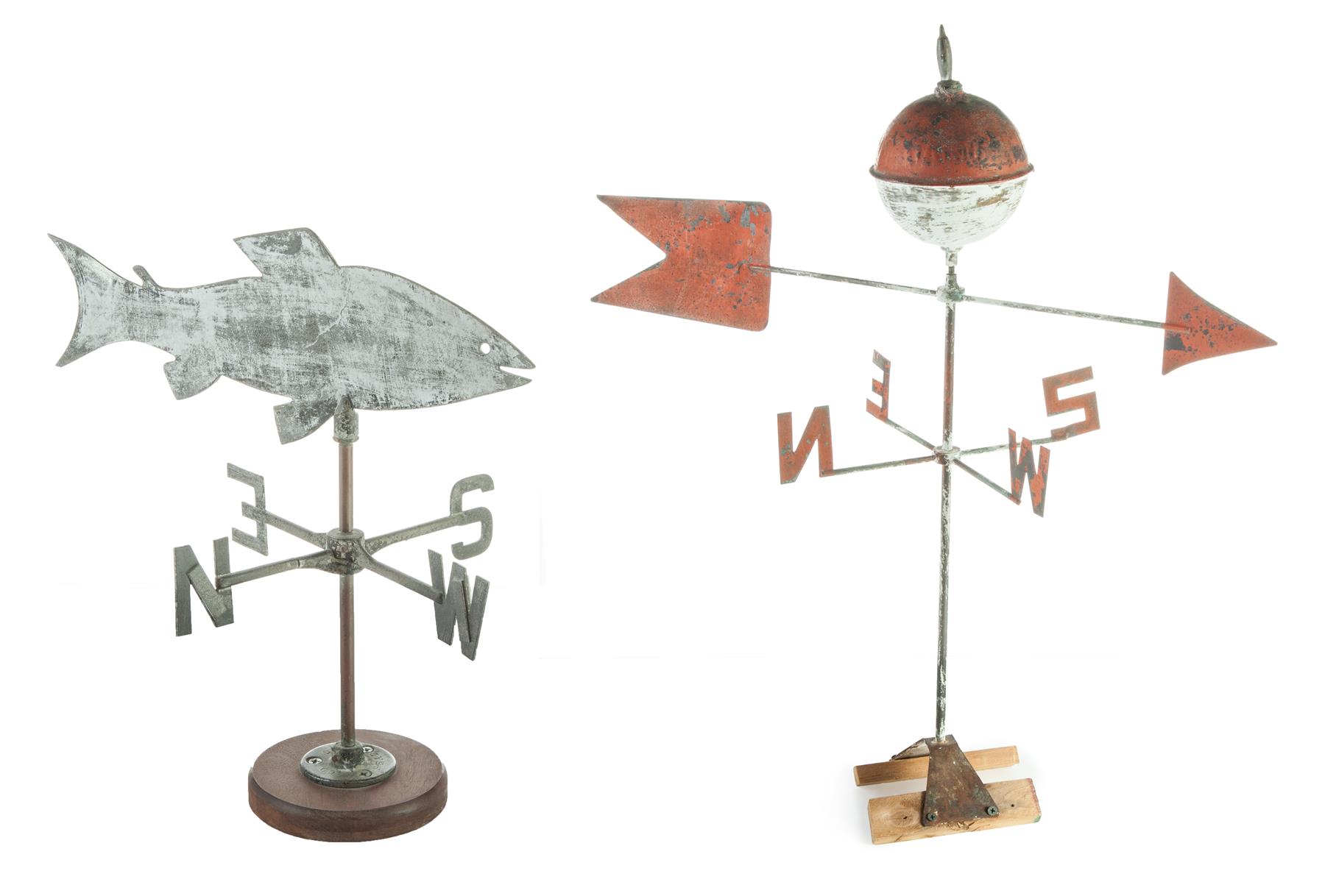 Appraisal: TWO WEATHERVANES American st half- th century Cutout fish with