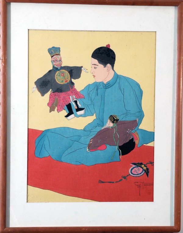 Appraisal: Paul Jacoulet French - Woodblock print Marionettes Chinoises Chinois Signed