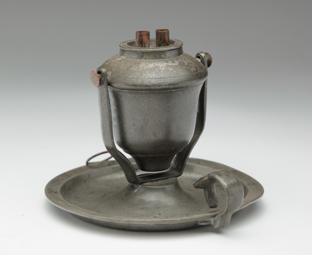 Appraisal: Second quarter- th century pewter Double burner and saucer base