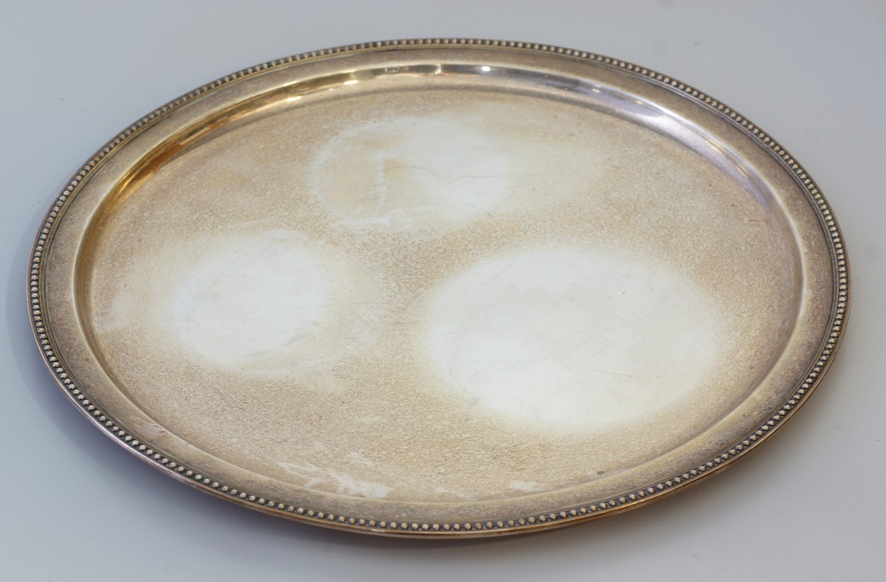 Appraisal: Tiffany Co sterling silver round tray beaded edge d TO