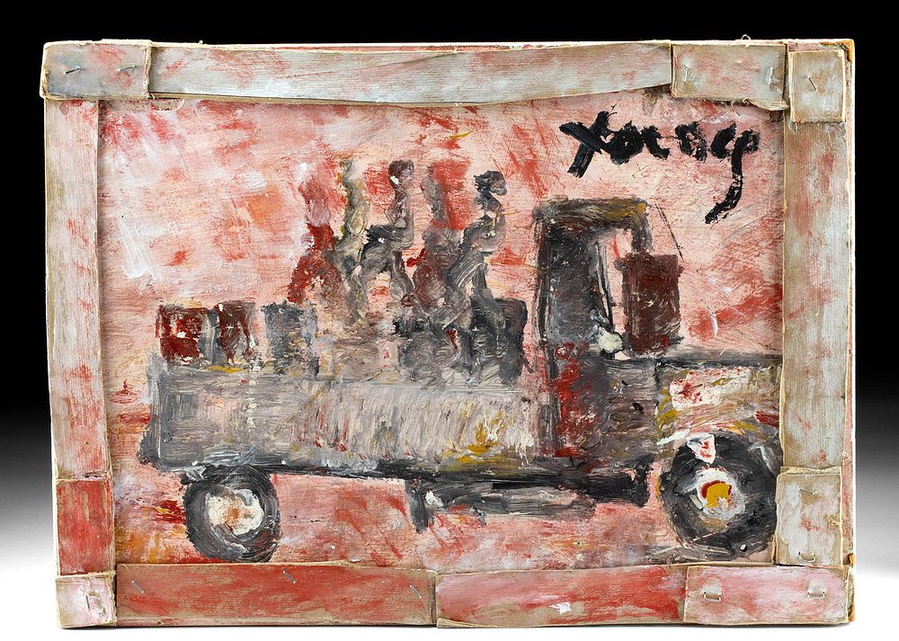 Appraisal: Signed Purvis Young Painting w Collage - Truck s Purvis