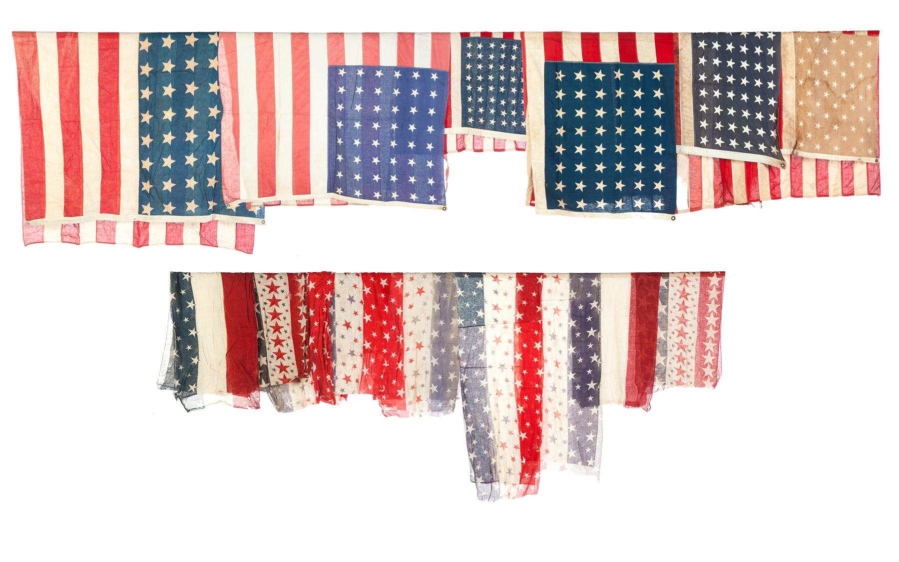 Appraisal: GROUP OF AMERICAN FLAGS AND PATRIOTIC BUNTING First half- th