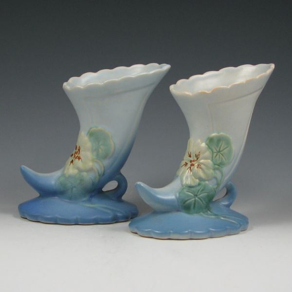 Appraisal: Pair of Weller Panella cornucopias in blue Marked Weller Since