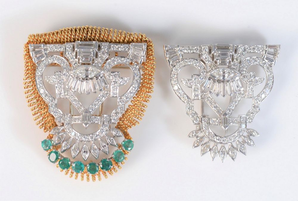 Appraisal: Pair of Circa Diamond and Platinum Fern Clips in shield