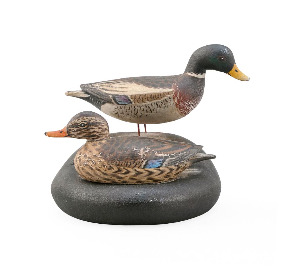 Appraisal: PAIR OF A ELMER CROWELL MINIATURE MALLARDS EAST HARWICH MASSACHUSETTS