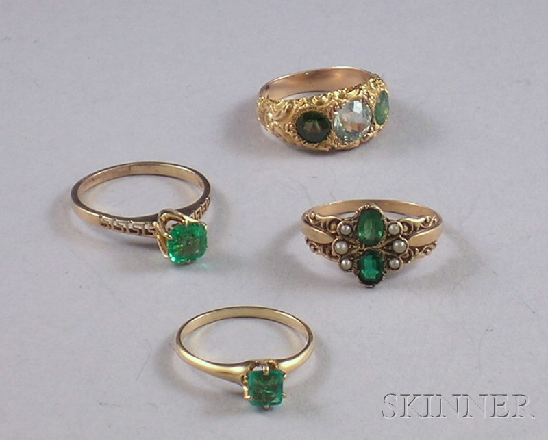 Appraisal: Four Gold and Green Gemstone Rings