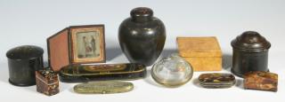 Appraisal: Assorted Boxes plus Daguerreotype Nine Assorted Containers and Occupational Daguerreotype