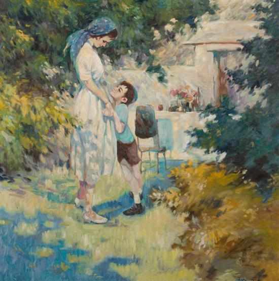 Appraisal: Peretz th century Mother and Child in a Garden oil