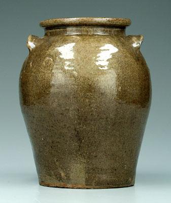 Appraisal: Edgefield storage jar olive to brown alkaline glaze two lug