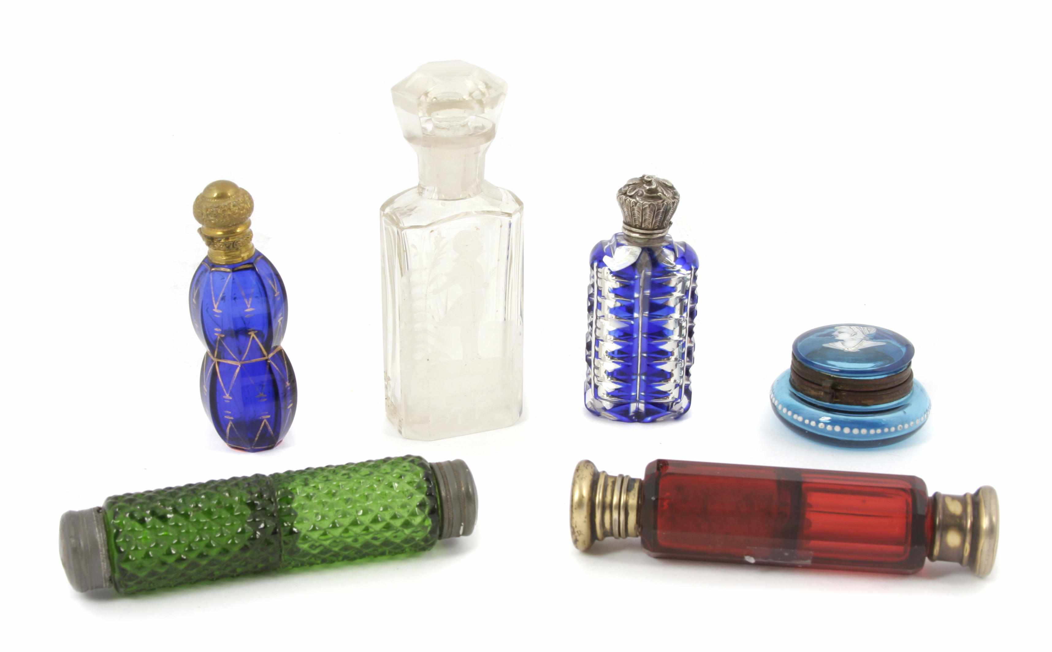 Appraisal: An assembled group of five glass scent bottles Comprising two