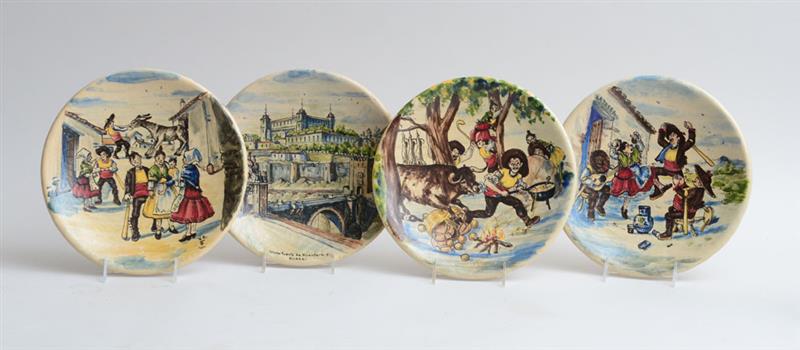 Appraisal: SET OF FOURTEEN SPANISH GLAZED POTTERY PICTORIAL PLATES AND FIVE