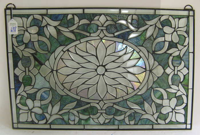 Appraisal: STAINED AND LEADED GLASS WINDOW in blue and green accented