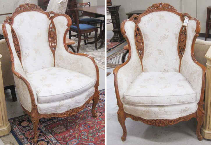 Appraisal: A PAIR OF LOUIS XV STYLE WING-BACK ARMCHAIRS American th