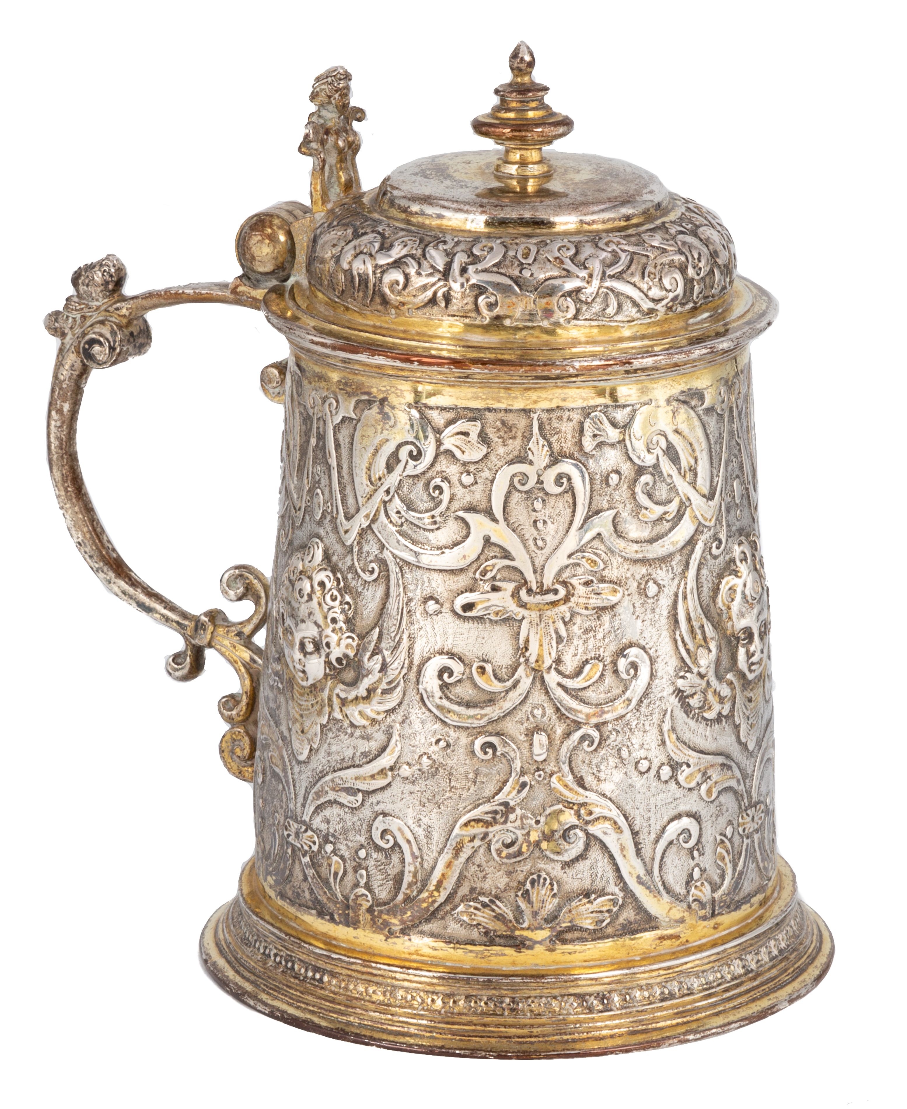 Appraisal: GERMAN SILVER PARCEL GILT TANKARD th th century Augsburg ozt