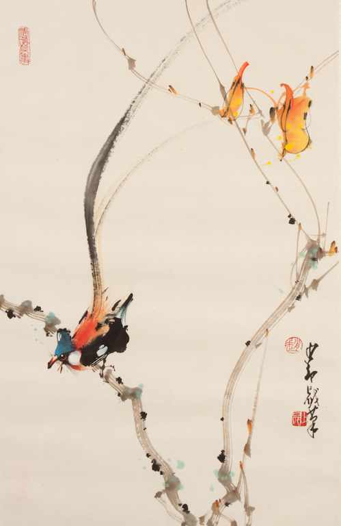 Appraisal: Chinese painting Long-tailed bird on a branch unattributed th century