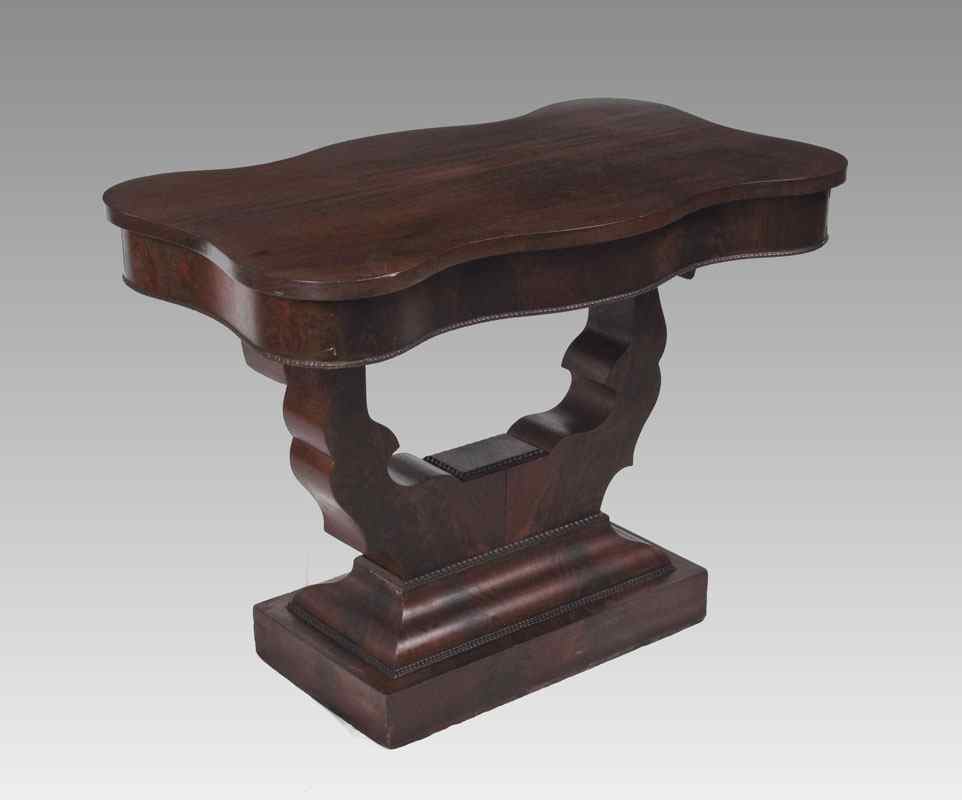 Appraisal: MAHOGANY EMPIRE LYRE BASE HALL TABLE '' h x ''