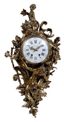 Appraisal: Louis XV style bronze wall clock heavy cast bronze pediment