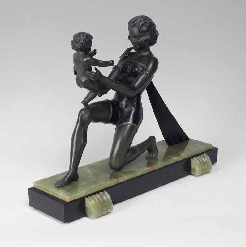 Appraisal: GEO MAXIM ART DECO SCULPTURE Grouping With Mother and Child