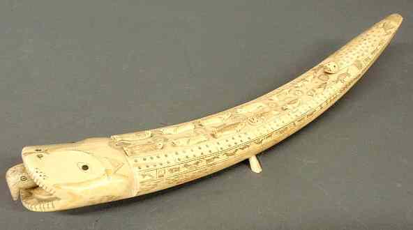 Appraisal: Walrus tusk carved into a cribbage board th c in