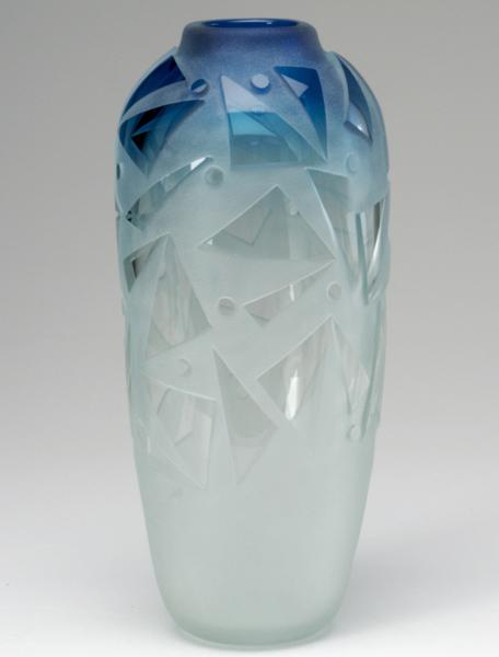 Appraisal: KONRAD HABERMEIER Cylindrical glass vase with sandblasted finish and shaded