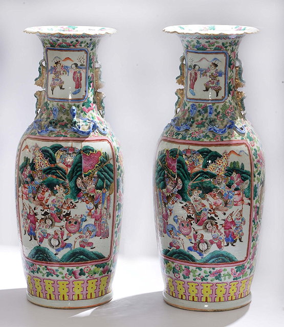 Appraisal: A PAIR OF CHINESE CANTON LARGE PORCELAIN VASES each with