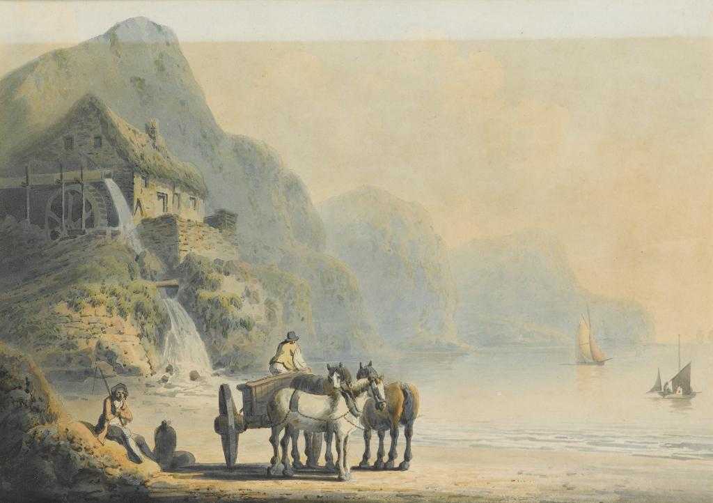 Appraisal: FRANCIS NICHOLSON OWS - FIGURES ON THE COAST watercolour x