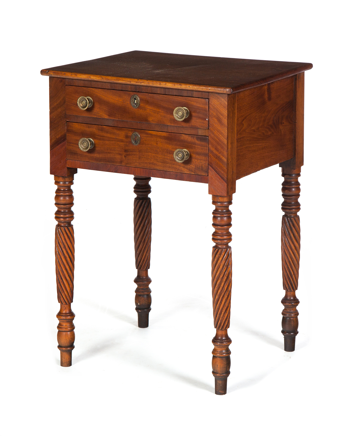 Appraisal: SHERATON TWO-DRAWER WORK TABLE American st quarter- th century mahogany