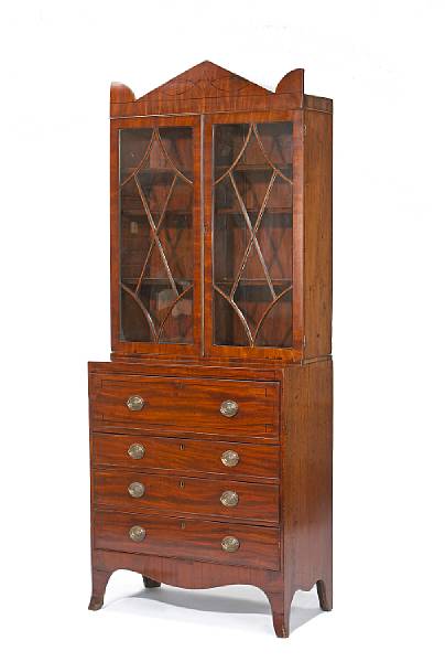 Appraisal: A Regency inlaid mahogany bureau bookcase early th century The