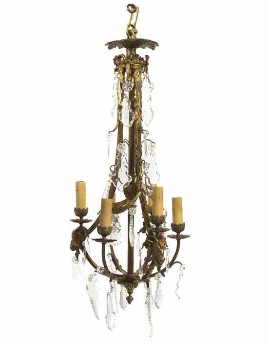 Appraisal: A Louis XV Style Gilt Bronze Chandelier of slender cage