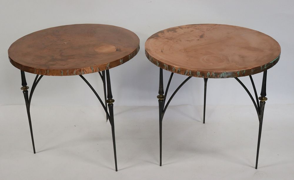 Appraisal: Pair Of Copper Top Tables On Iron Bases Good quality