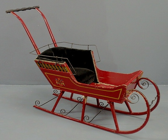 Appraisal: Child s sleigh late th c with red gilt and