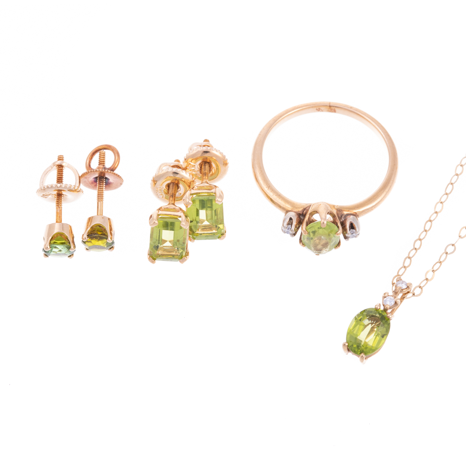 Appraisal: A SUITE OF PERIDOT DIAMOND JEWELRY IN K K yellow