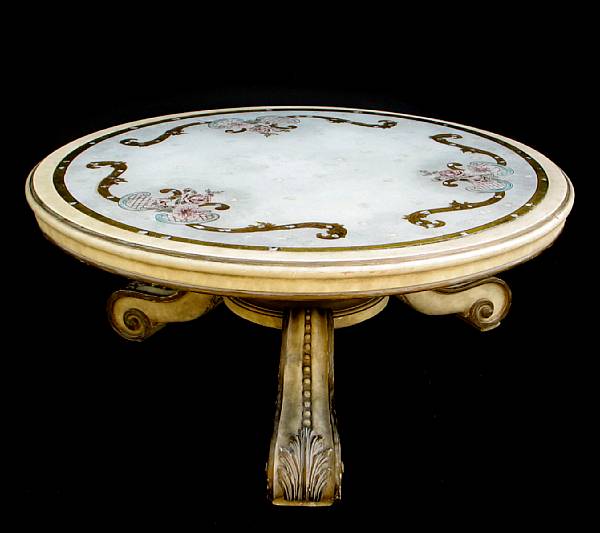 Appraisal: An Italian Rococo style low table with reverse painted glass