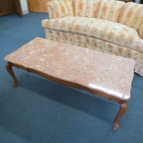 Appraisal: Pink Marble Top Coffee Table maple base rectangular with fancy