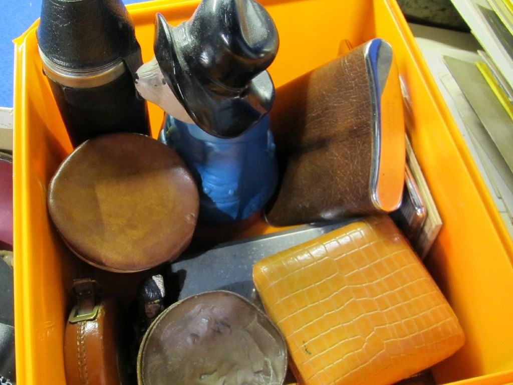 Appraisal: Box of miscellania - hip flask stirrup cup etc