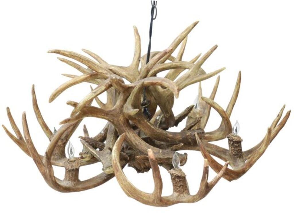 Appraisal: Antler chandelier numerous deer antlers fitted with six lights wiring