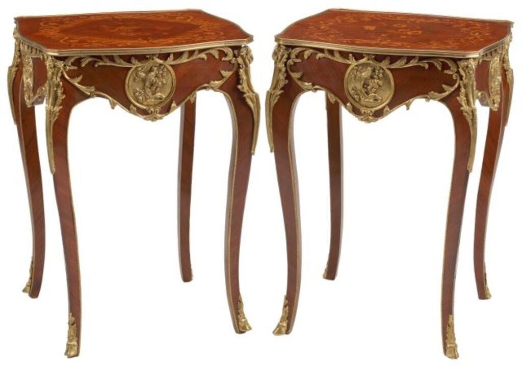 Appraisal: pair Louis XV style side tables with bronze dore mounts