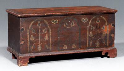 Appraisal: Pennsylvania lift-top chest heart and flower paint decoration inscribed quot