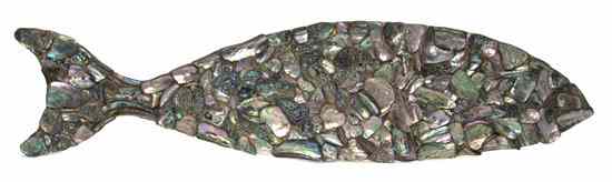 Appraisal: An Abalone Shell Mosaic Sculpture depicting a fish Length inches