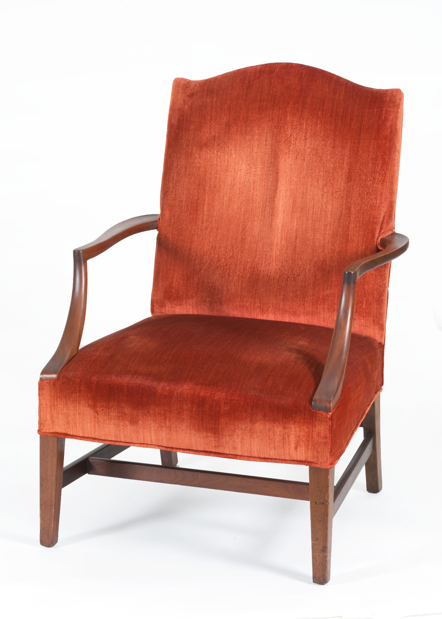 Appraisal: MARTHA WASHINGTON-STYLE LOLLING CHAIR Circa sWith red velveteen upholstery