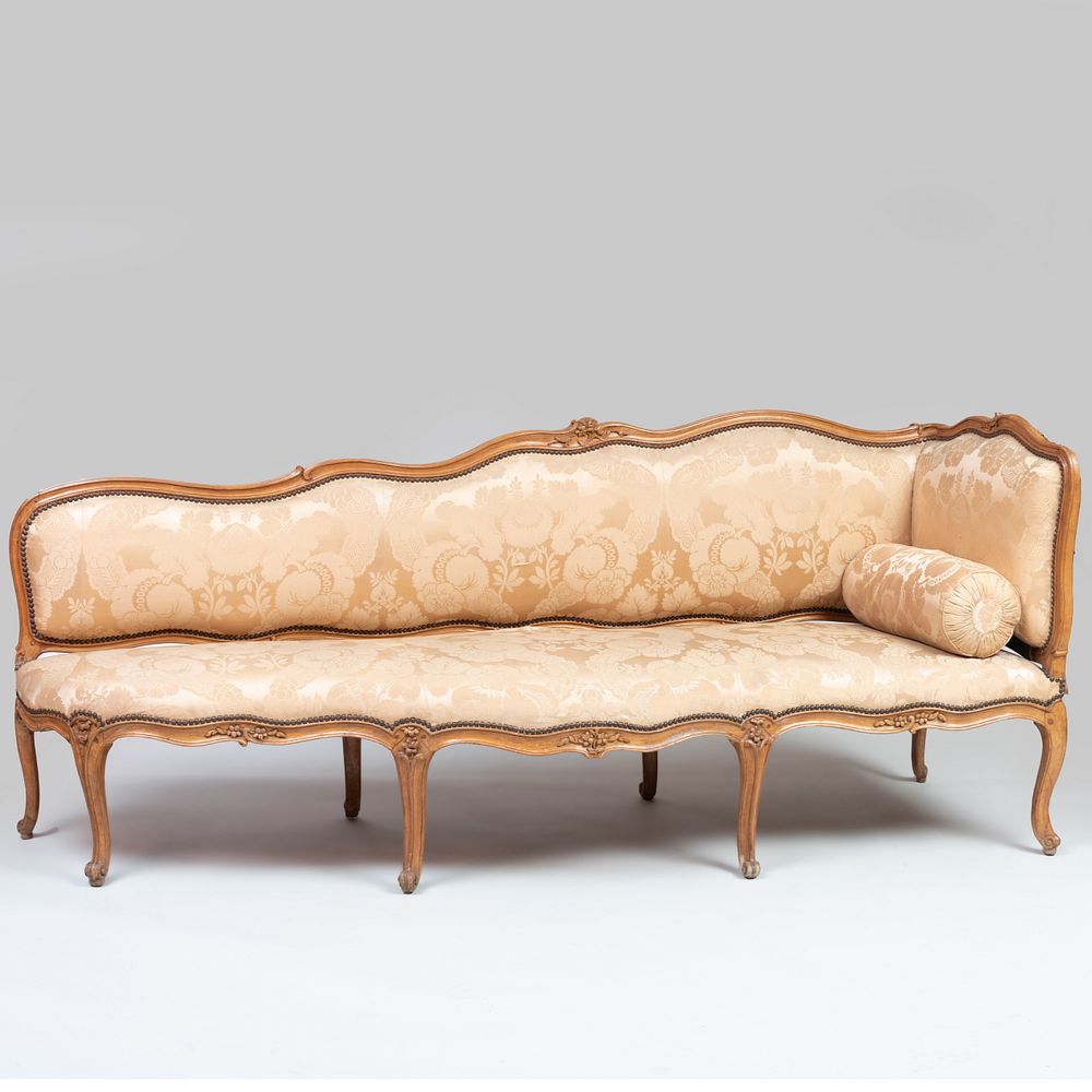 Appraisal: Unusual Louis XV Carved Beechwood Chaise Lounge Signed L Mayeux