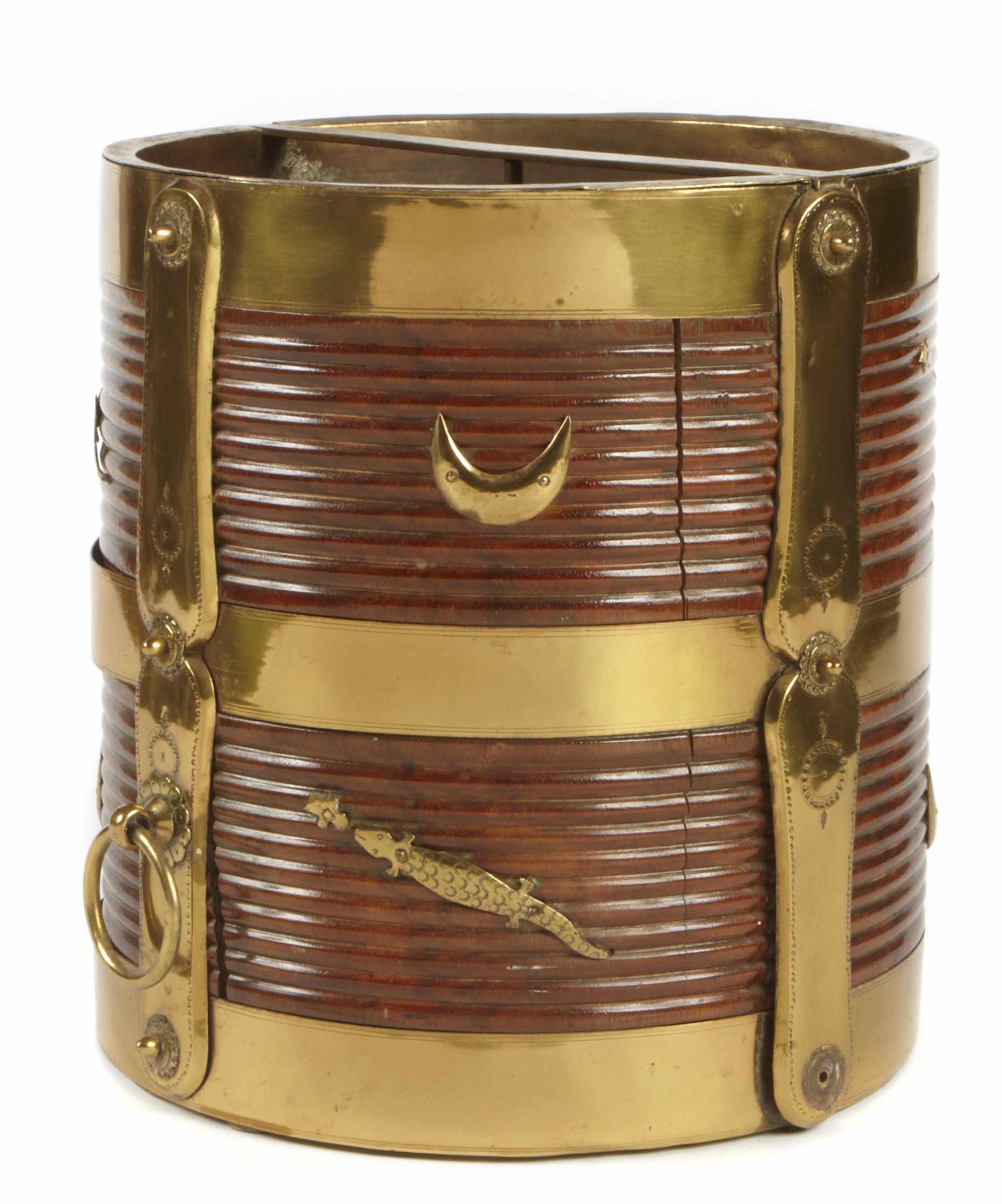 Appraisal: A George III style brass bound mahogany waste paper basket