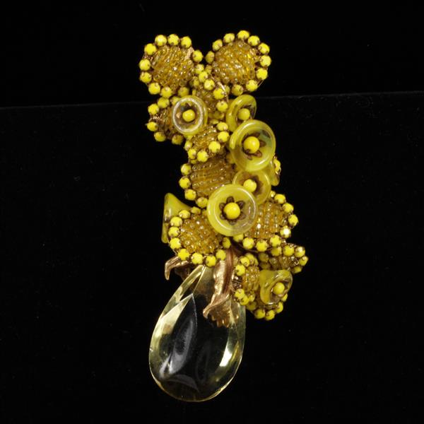 Appraisal: Miriam Haskell Yellow Art Glass Beaded Flower Brooch Pin with