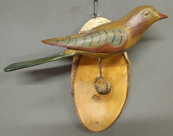 Appraisal: - Continental carved wood and polychrome decorated bird mounted on