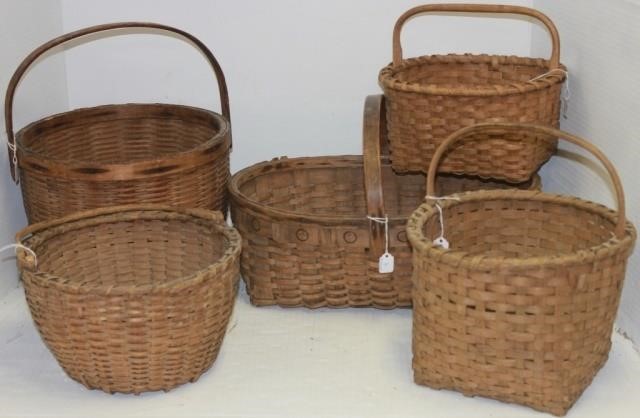 Appraisal: FIVE TH C SPLINT BASKETS WITH SWING HANDLE ONE HAS